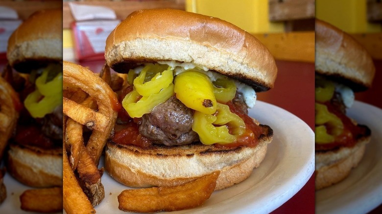 burger with banana peppers