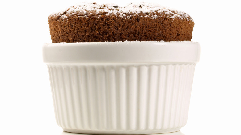 Chocolate souffle in a ramekin