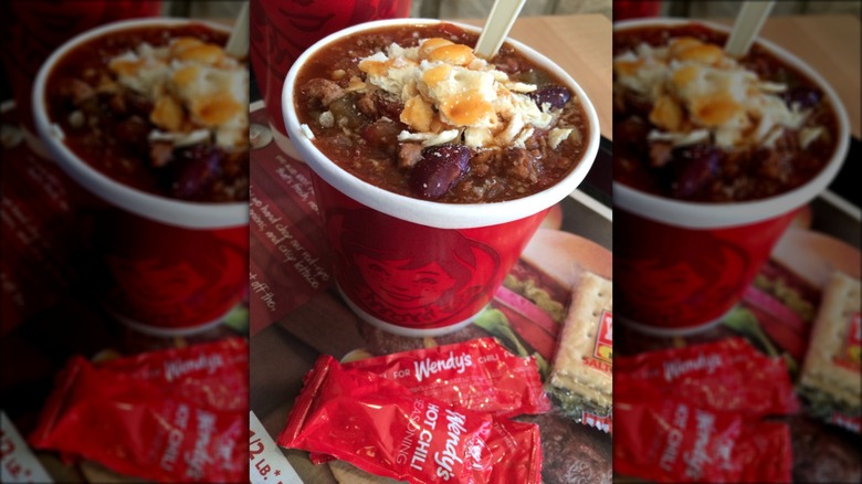 Red cup of chili and cheese