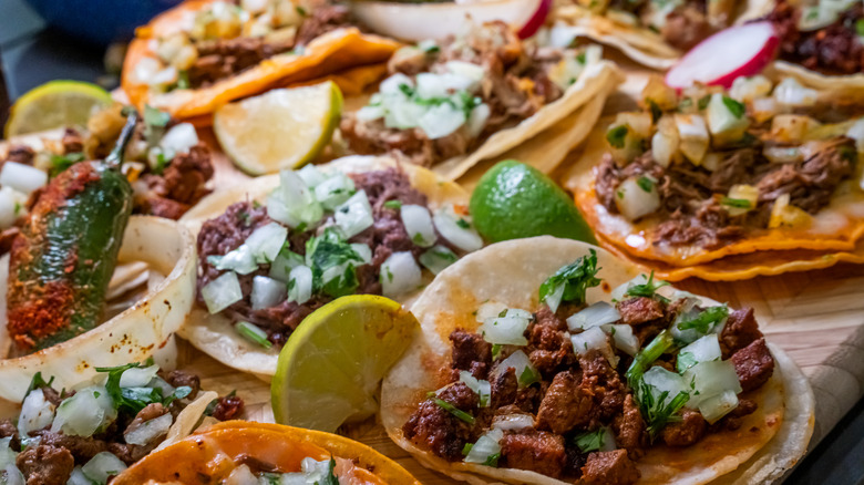 Bunch of tacos laid out