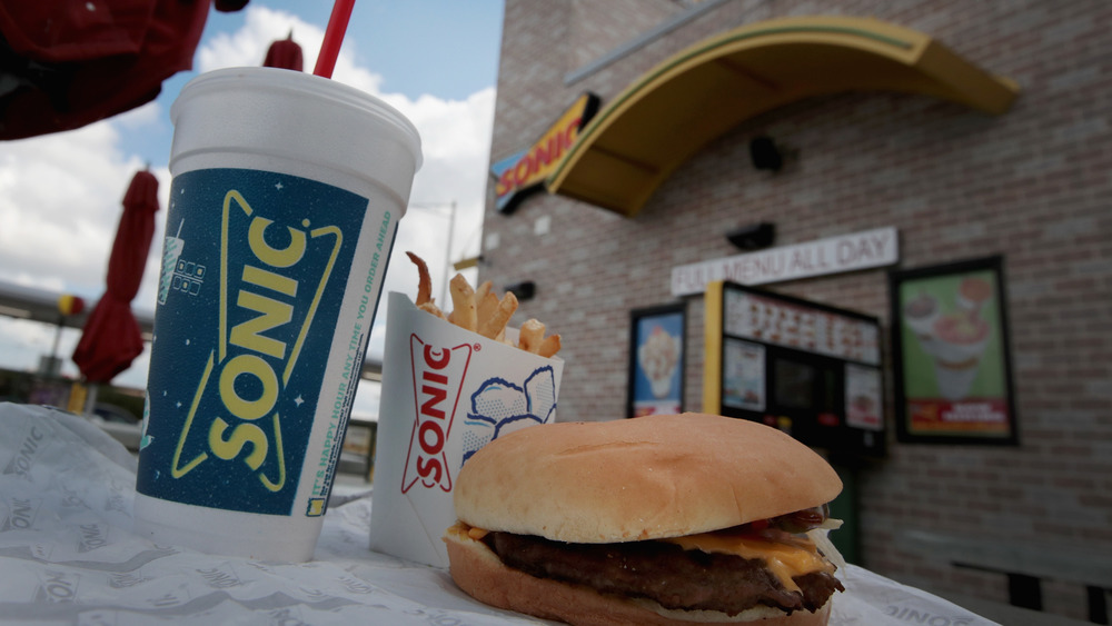 Meal at Sonic with drink and burger on the secret menu