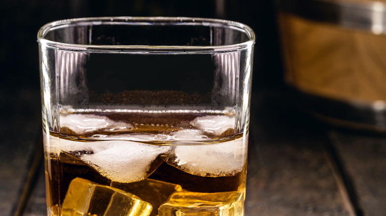 bourbon glass ice close-up