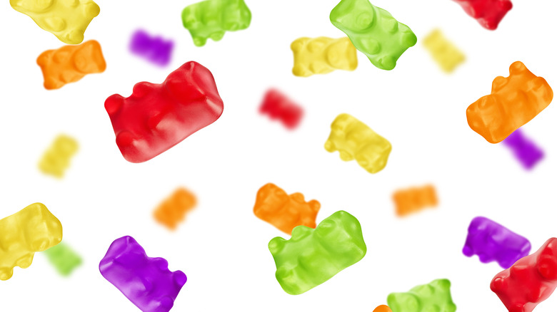 Several Gummy Bears against a white background 