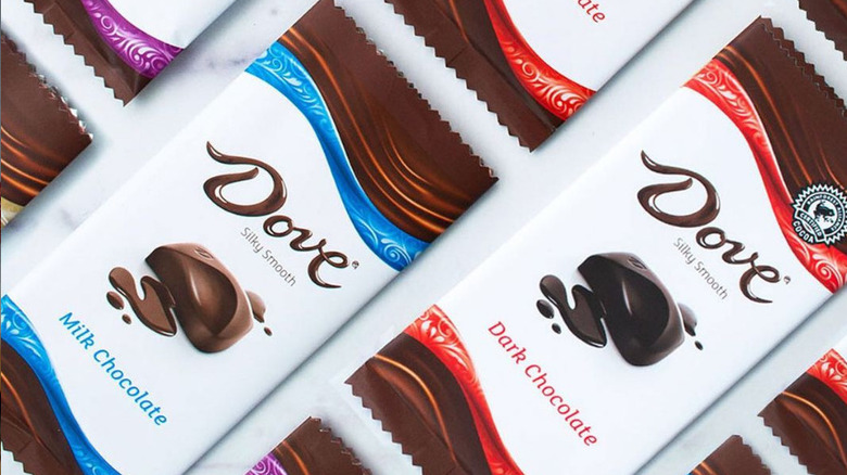 Packages of Dove chocolate bars