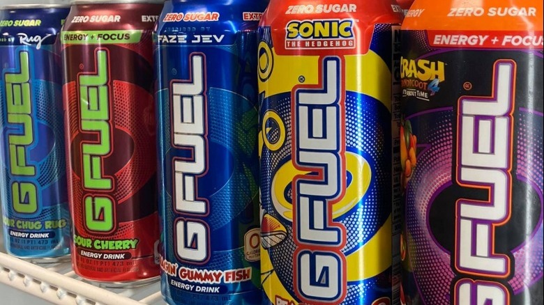 Cans of G Fuel energy drink