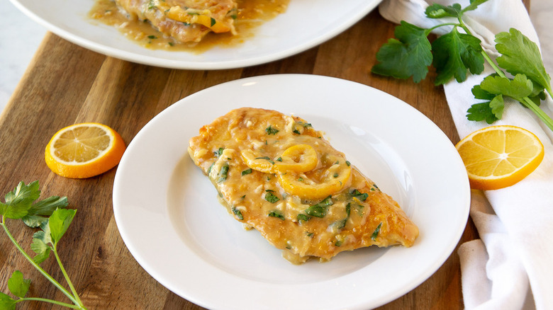 Chicken Francese Cooking in a Pan 