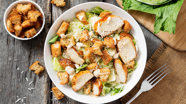 Bowl of Caesar Salad With Extra Croutons