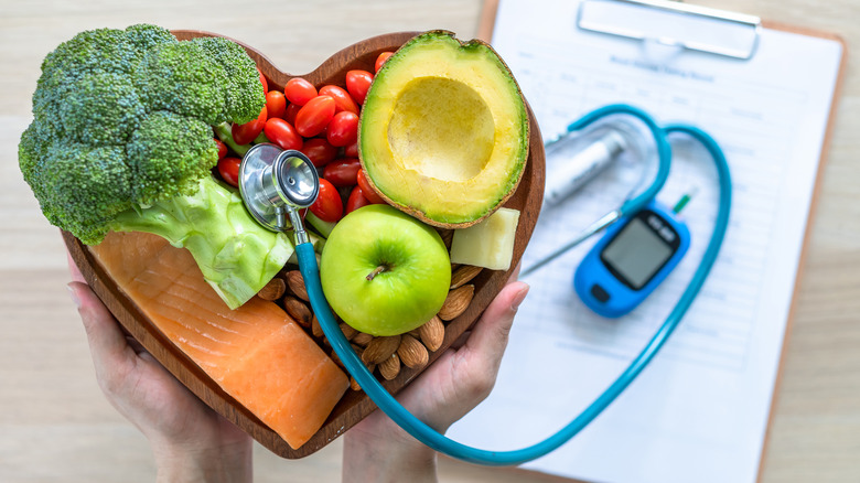 Low Carb Foods in a Bowl With a Stethoscope 