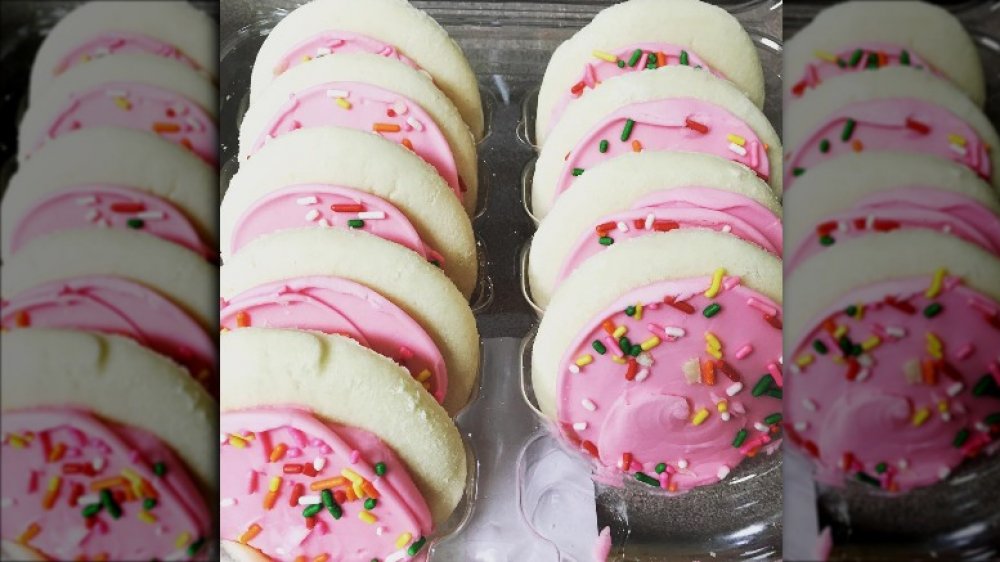 Pink sprinkle sugar cookies, a grocery store cookie