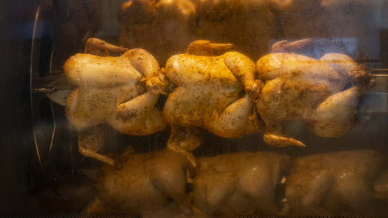 Chickens on a rotisserie 