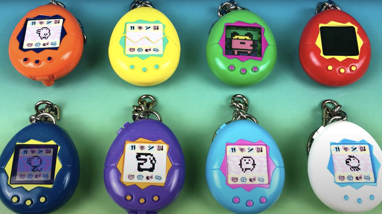 collection of Tamagotchi keychains from 1998
