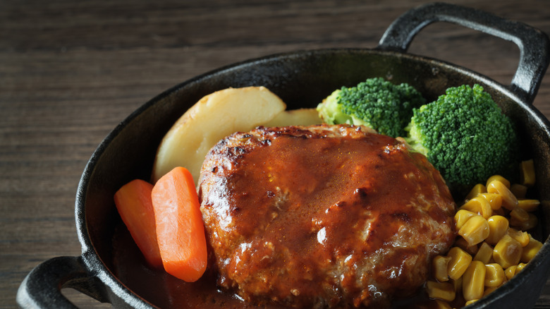 Salisbury steak in a skillet