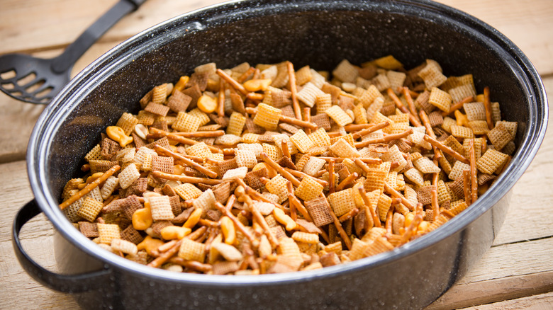 Chex snack mix in pan