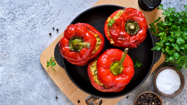 Stuffed peppers in skillet