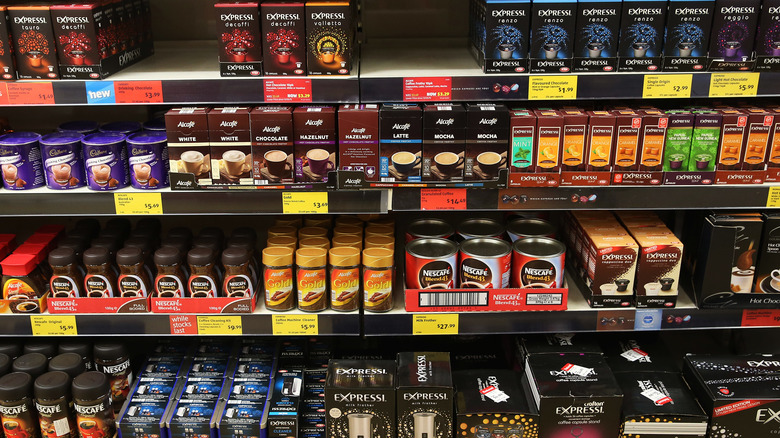 coffee section in grocery store