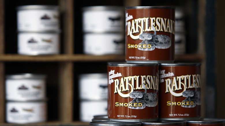 Stacks of canned rattlesnake