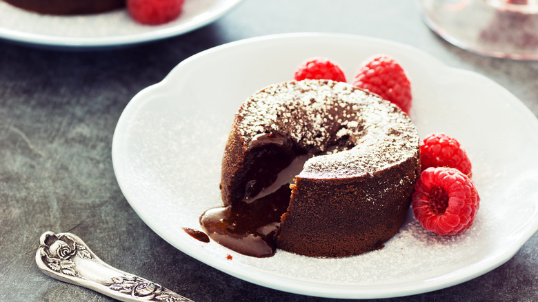 Chocolate Lava Cake with raspberries