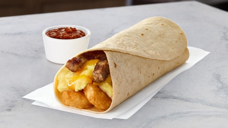 hash brown scramble burrito with sausage