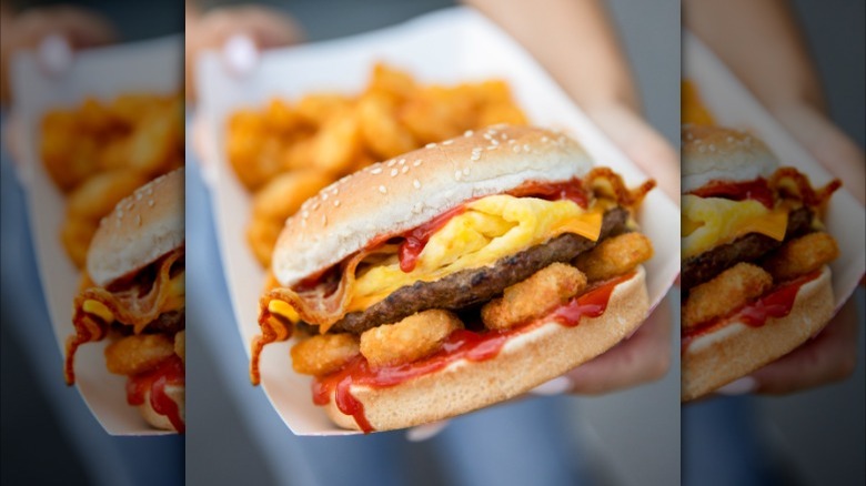 breakfast burger with hash browns