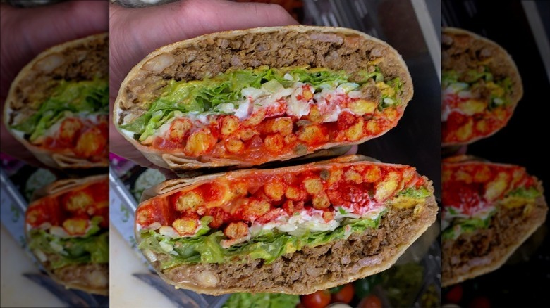 cheeto crunch wrap sliced in half