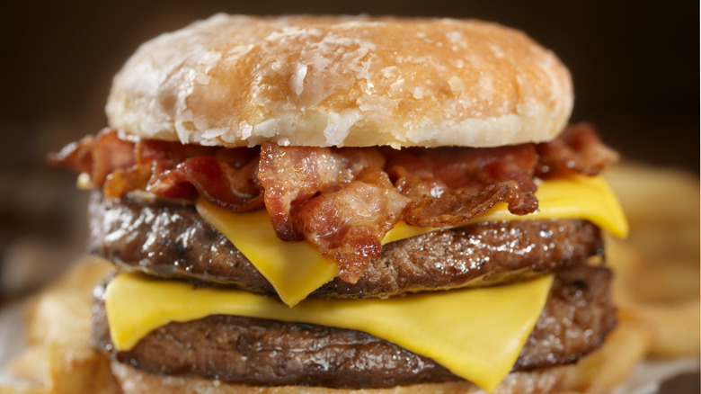 bacon cheeseburger with donuts for bun