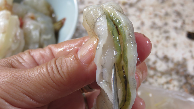 deveining shrimp with knife