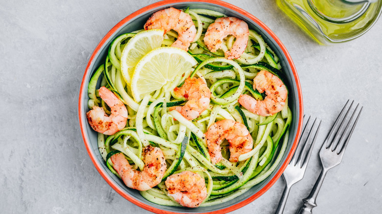 zucchini noodles shrimp lemon bowl