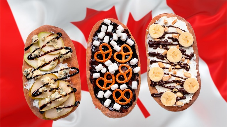 three beavertail pastries with Canadian flag