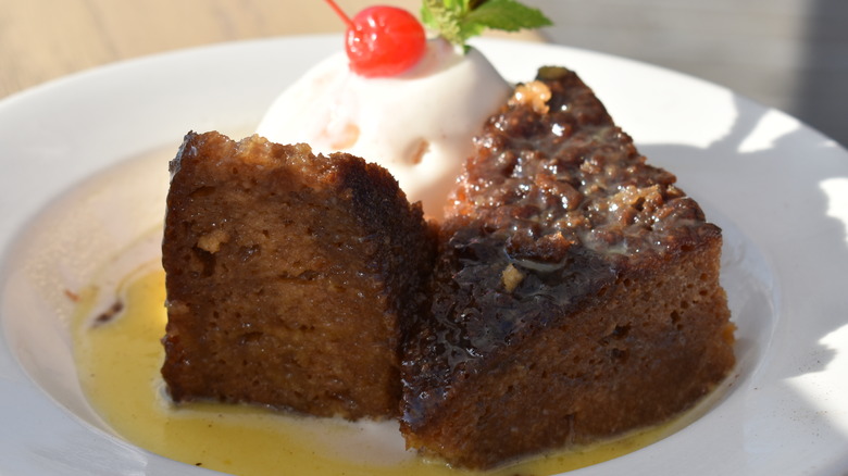 Malva pudding, ice cream, and custard