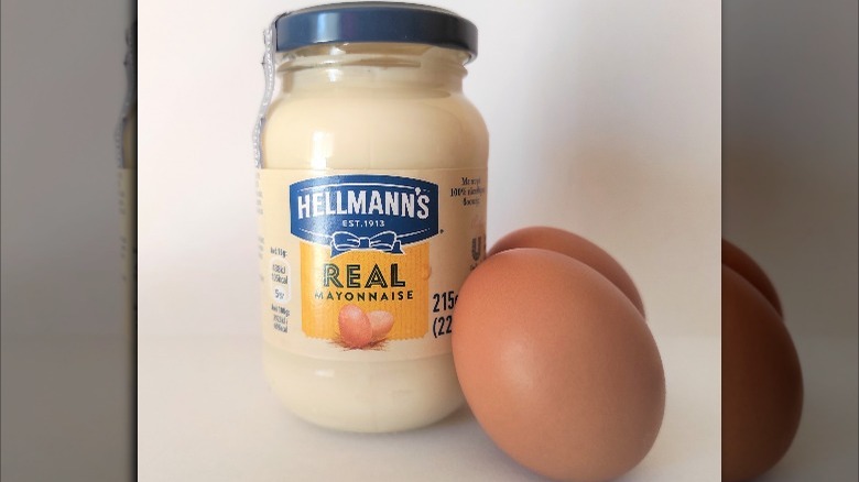 Hellman's mayonnaise jar with eggs 