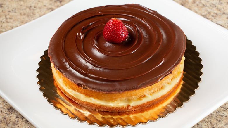 Boston cream pie on a plate