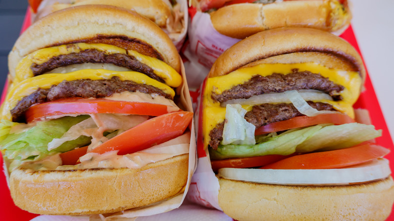 Tray filled with In-N-Out burgers