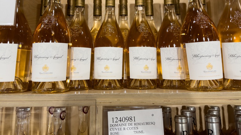 bottles of Whispering Angel Rose on shelf