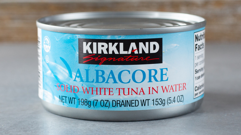 Kirkland albacore tuna can on counter