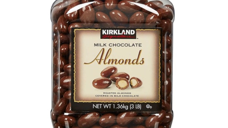 Kirkland chocolate covered almonds on white