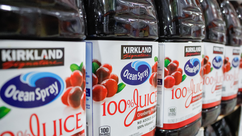 Kirkland cranberry juice bottles displayed