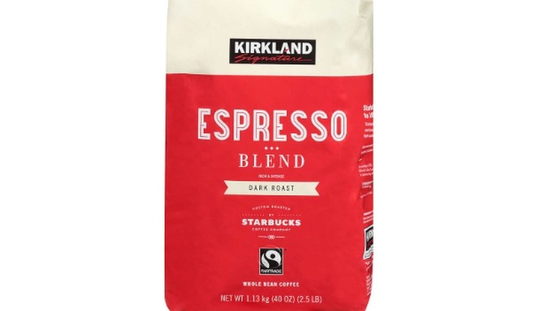 Bag of Kirkland coffee on white