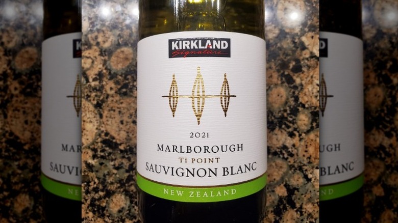 Bottle of Kirkland wine on counter