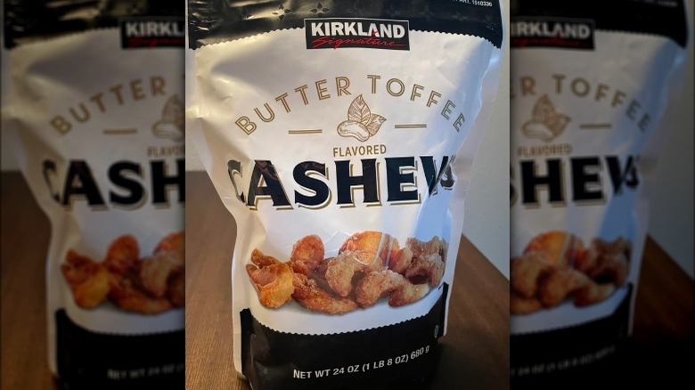 A bag of Costco's butter toffee flavored cashews