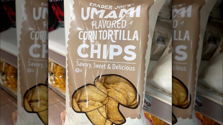 A bag of Trader Joe's umami-flavored corn tortilla chips