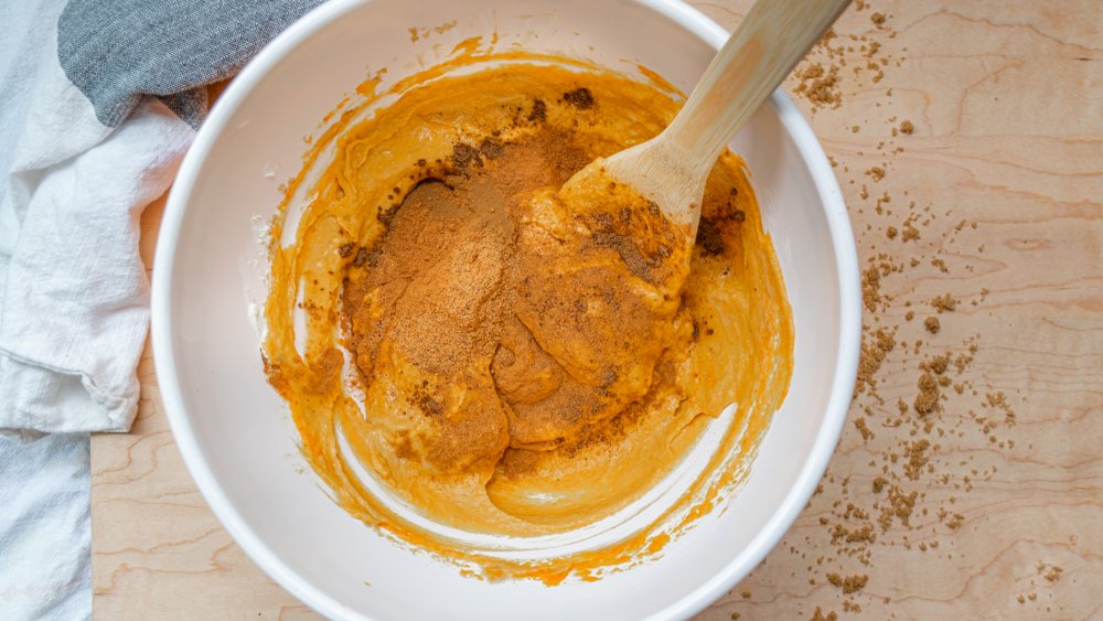 mixing pumpkin puree