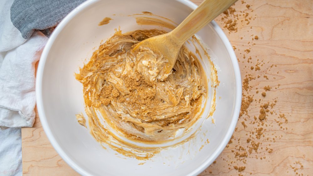 mixing cream cheese and brown sugar 