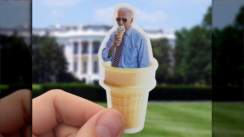 Cutout of Biden eating ice cream