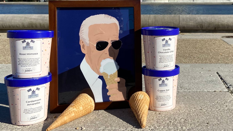 Ice Cream Jubilee flavors and Biden portrait