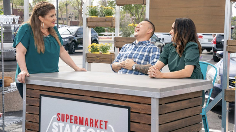 Alex Guarnaschelli on set of Supermarket Stakeout