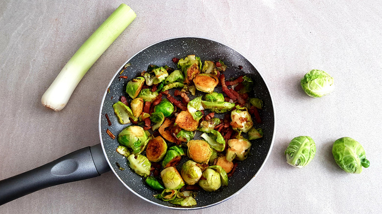 Brussels sprouts in frying pan