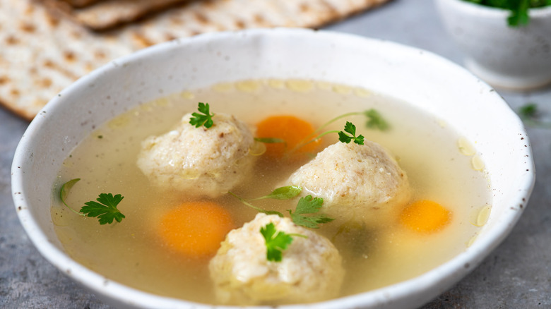 Bowl of Matzo ball soup 