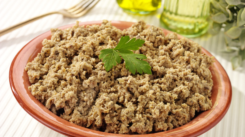 Chopped liver in plate