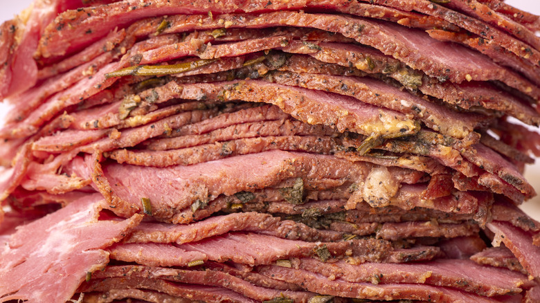 Loaded slices of pastrami  