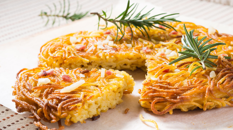 Spaghetti Pie on white plate